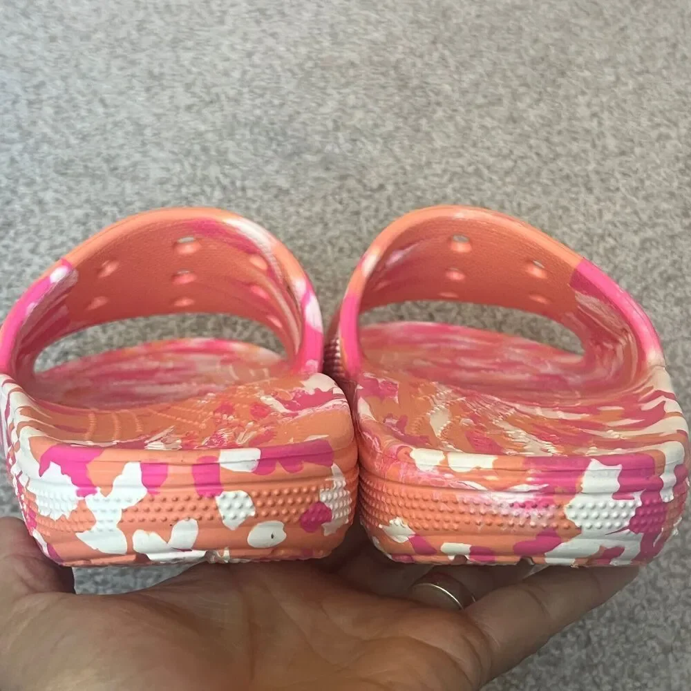 Crocs Classic Slide Pink Orange‎ Marbled Tie Dye Sandals Mens 11 Women 13 206121